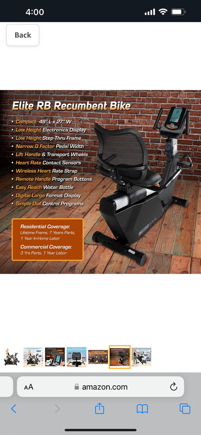 3G Cardio Elite RB Exercise Bike, Recumbent - Commercial Grade - Compact Footprint - Ultra Comfortable Seat - Magnetic Resistance - 350 LB User Capacity!