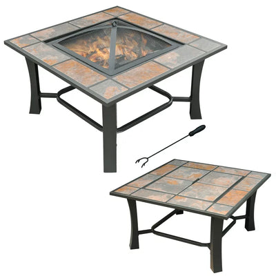 Axxonn 32", 2-in-1 Malaga Convertible Square Tile Top Fire Pit, Coffee Table wood burning Fire Bowl**New and assembled**