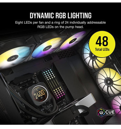 CORSAIR iCUE H170i ELITE LCD Display Liquid CPU Cooler-Custom IPS LCD Screen-48 Dynamic RGB LEDs-140mm Fans -420mm Radiator-COMMANDER CORE Smart Lighting Controller**New in box**
