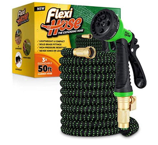 Flexi Hose® Expandable Garden Hose - No Kink or Tangle Hose - 50 feet - Green & Black- used once but very clean!!!!