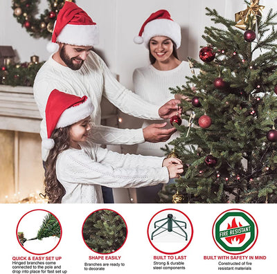 Puleo International 6.5 Foot Pre-Lit Slim Flocked Fraser Fir Artificial Christmas Tree with 350 Clear Lights, Green- new in box