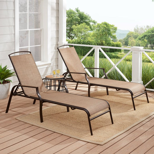 Mainstays Sand Dune Reclining Steel Outdoor Chaise Lounge - Set of 2, Beige/Black**New in Box**