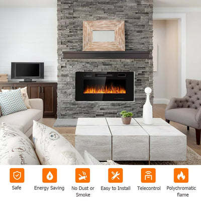 Costway 36'' Electric Fireplace Recessed Ultra Thin Wall-Mounted Heater w/Multicolor Flame!  -Brand new in the box