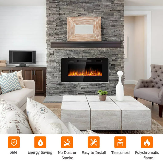 Costway 36'' Electric Fireplace Recessed Ultra Thin Wall-Mounted Heater w/Multicolor Flame!  -Brand new in the box