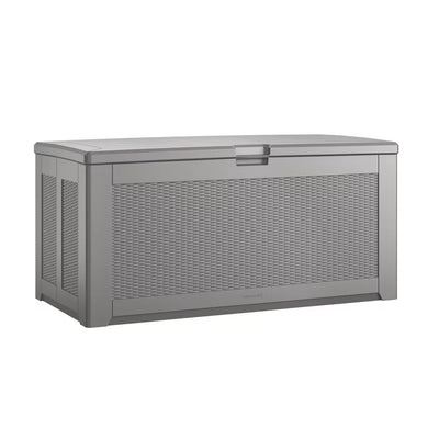 Rubbermaid Easy Install Outdoor Deck Box, Gray, Extra-Large**New and assembled,missing hinges**