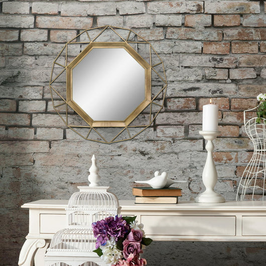 Stonebriar 28.3" Gold Modern Geometric Metal Wall Mirror**New**