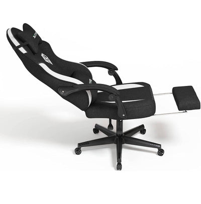 SITMOD Gaming Chair with Footrest-PC Computer Ergonomic Video Game Chair-Backrest and Seat Height Adjustable Swivel Task Chair for Adults with Headrest and Lumbar Support, Black and White- NEW AND ASSEMBLED!!!