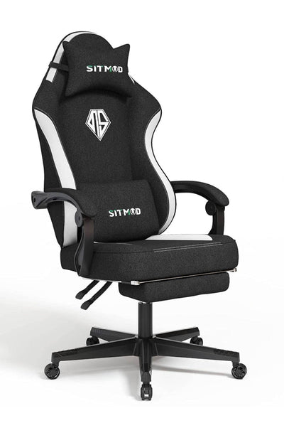 SITMOD Gaming Chair with Footrest-PC Computer Ergonomic Video Game Chair-Backrest and Seat Height Adjustable Swivel Task Chair for Adults with Headrest and Lumbar Support, Black and White- NEW AND ASSEMBLED!!!