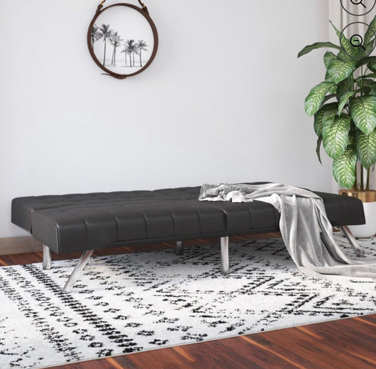 River Street Designs Emily Convertible Tufted Futon Sofa, Black Faux Leather- NEW IN BOX!!!!