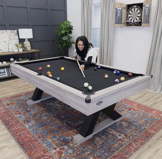 American Legend Kirkwood - 90-inch billiard table with rustic finish, K-shaped legs and black cloth, Brown!  -Brand new in the box (Assembly is required)  -Must bring truck or trailer for pick up!