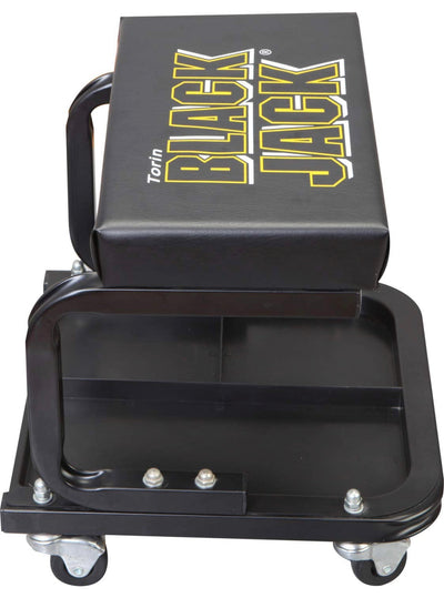 Torin TR6100W Blackjack Rolling Creeper Garage/Shop Seat: Padded Mechanic Stool with Tool Tray Storage, Black- NEW IN BOX!!!