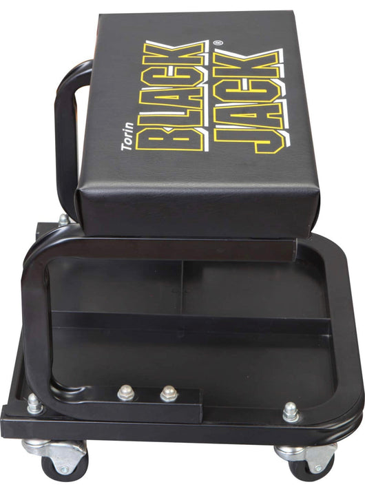 Torin TR6100W Blackjack Rolling Creeper Garage/Shop Seat: Padded Mechanic Stool with Tool Tray Storage, Black- NEW IN BOX!!!