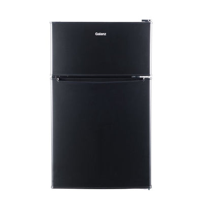 Galanz 3.1 Cu ft Two Door Mini Fridge with Freezer Estar, Black**New,minor dent from shipping**