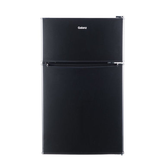 Galanz 3.1 Cu ft Two Door Mini Fridge with Freezer Estar, Black**New,minor dent from shipping**