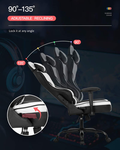 Best Office Gaming Chair Big and Tall Office Chair 400lbs Wide Seat Ergonomic Desk Chair Task Rolling Swivel Adjustable Racing Computer Chair with Lumbar Support Armrest Headrest for Home Office,White**New and assembled**