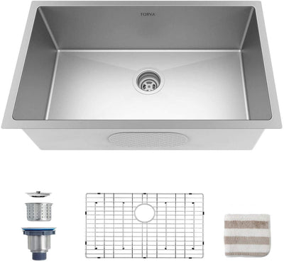 TORVA 32-Inch Undermount Kitchen Sink 16 Gauge Stainless Steel Single Bowl - 32 x 19 x 10 Inch Deep Basin**New in box**
