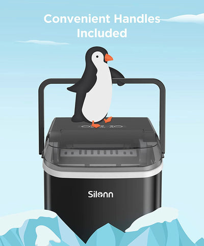 Silonn Countertop Ice Maker Machine with Handle, Portable Ice Makers Countertop, Makes up to 27 lbs. of Ice Per Day, 9 Cubes in 7 Mins, Self-Cleaning Ice Maker with Ice Scoop and Basket- Lightly Used, VERY Clean and works great/like new!