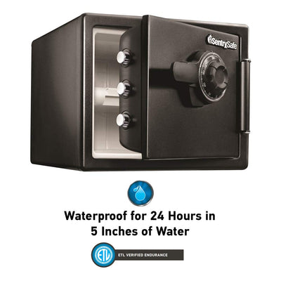 SentrySafe Fireproof and Waterproof Steel Home Safe with Dial Combination Lock, Secure Documents, Jewelry and Valuables, 0.82 Cubic Feet, 13.7 x 16.3 x 19.3 Inches, SFW082CTB**New,missing keys but still works fine with combination**