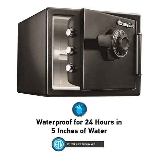 SentrySafe Fireproof and Waterproof Steel Home Safe with Dial Combination Lock, Secure Documents, Jewelry and Valuables, 0.82 Cubic Feet, 13.7 x 16.3 x 19.3 Inches, SFW082CTB**New,missing keys but still works fine with combination**