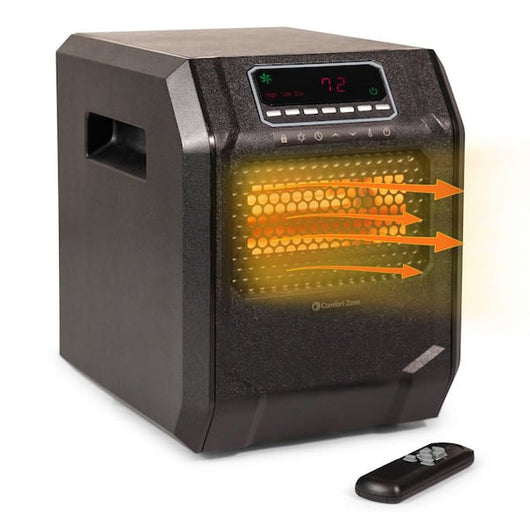 Comfort Zone 1,500-Watt Electric Digital Quartz Infrared Cabinet Space Heater with Remote Control in Black- NEW IN BOX