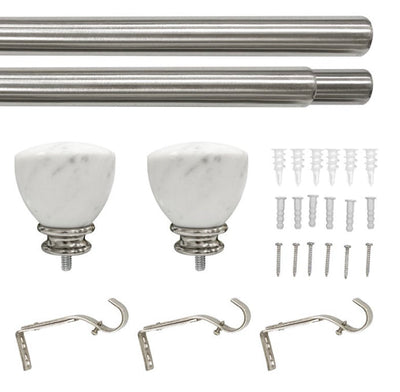Better Homes & Gardens 1” White Marble Knob Single Curtain Rod, Brushed Nickel, 42"-120"- NEW IN BOX!!!