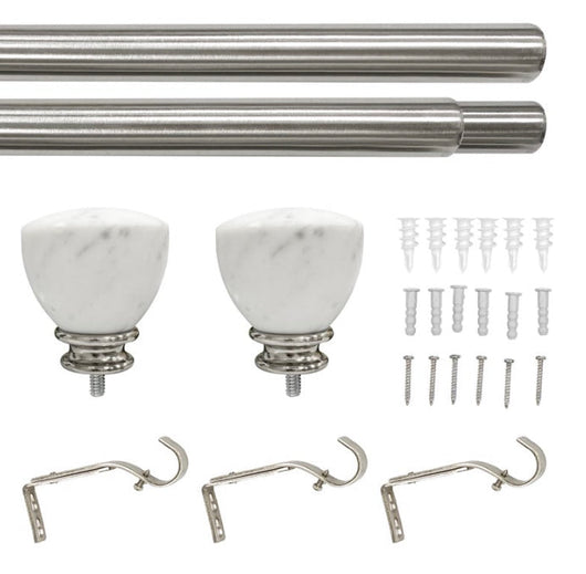 Better Homes & Gardens 1” White Marble Knob Single Curtain Rod, Brushed Nickel, 42"-120"- NEW IN BOX!!!