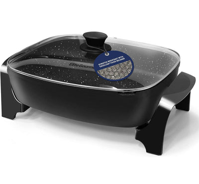 Elite Gourmet EG-6203# Extra Deep 16"x13"x3.2" (10.5Qt.) Scratch Resistant, Easy Pour Spout Dishwasher Safe, Non-stick Electric Skillet with Glass Vented Lid, Adjustable Temperature, Black- NEW IN BOX!!!