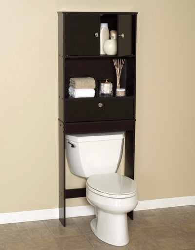 Espresso Bathroom Spacesaver with 2-Door Cabinet, Zenna Home Drop Door over-the-Toilet- NEW IN BOX!!!