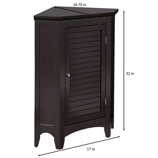 Teamson Home Glancy Wooden Corner Floor Cabinet with Shutter Door, Dark Brown**New in box**
