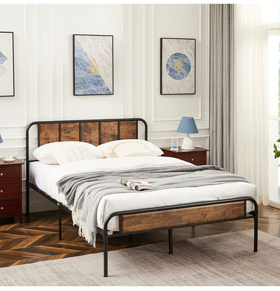 VECELO Queen Bed Frame Metal Platform with Wooden Headboard & Footboard Mattress Foundation Strong Metal Slats Support No Box Spring Replacement/Easy Assemble**New in box**