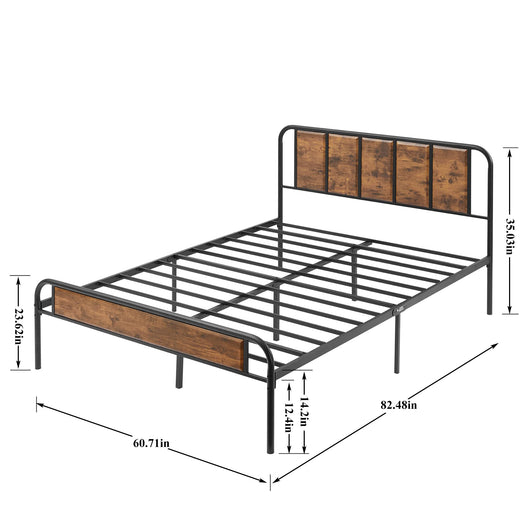 VECELO Queen Bed Frame Metal Platform with Wooden Headboard & Footboard Mattress Foundation Strong Metal Slats Support No Box Spring Replacement/Easy Assemble**New in box**