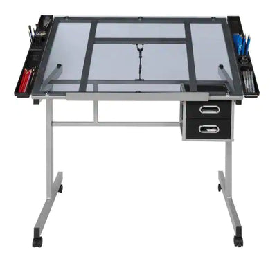 42 in. Rectangular Blue/Silver 2 Drawer Writing Desk with Adjustable Height Feature**New in Box**