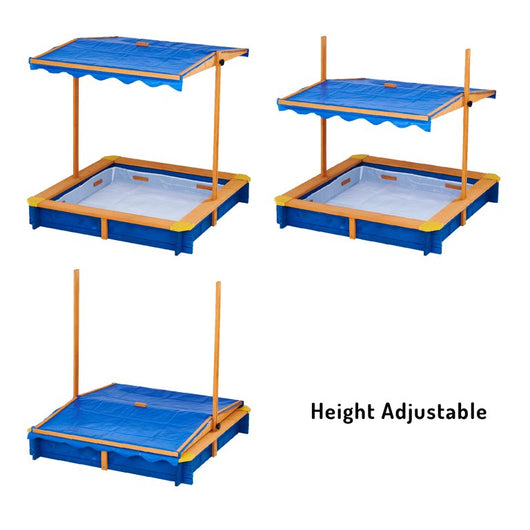 Teamson Kids Outdoor Summer Sandbox with Canopy, Natural/Blue**New in Box**