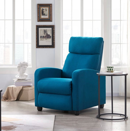 Yaheetech Modern Upholstered Fabric Recliner with Pocket, Blue- NEW AND ASSEMBLED!!!