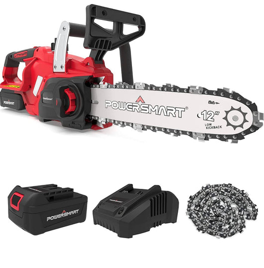 PowerSmart Electric Chainsaw 20V Battery Powered, Cordless Chain Saw With 12 Inch Chain and Bar, 4Ah Battery And Fast Charger Included! (USED ONCE - VERY CLEAN!)  -Used once very clean, photos shown