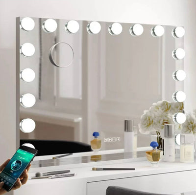 Fenair Large Hollywood Vanity Mirror with Lights Bluetooth Wall Mount Tabletop Metal White- NEW IN BOX!!!