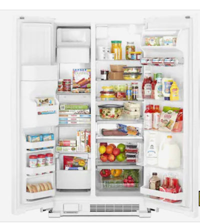 Whirlpool  24.5-cu ft Side-By-Side Refrigerator with Ice and Water Dispenser and Can Caddy - White- new - scratch and dent unit