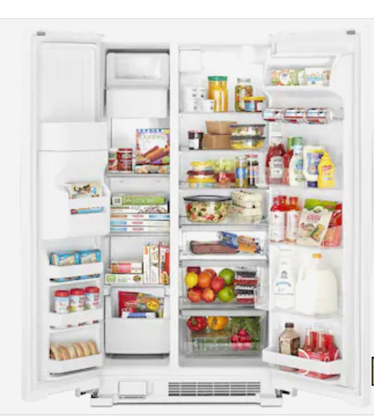 Whirlpool  24.5-cu ft Side-By-Side Refrigerator with Ice and Water Dispenser and Can Caddy - White- new - scratch and dent unit