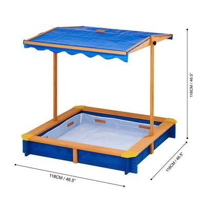 Teamson Kids Outdoor Summer Sandbox with Canopy, Natural/Blue**New in Box**