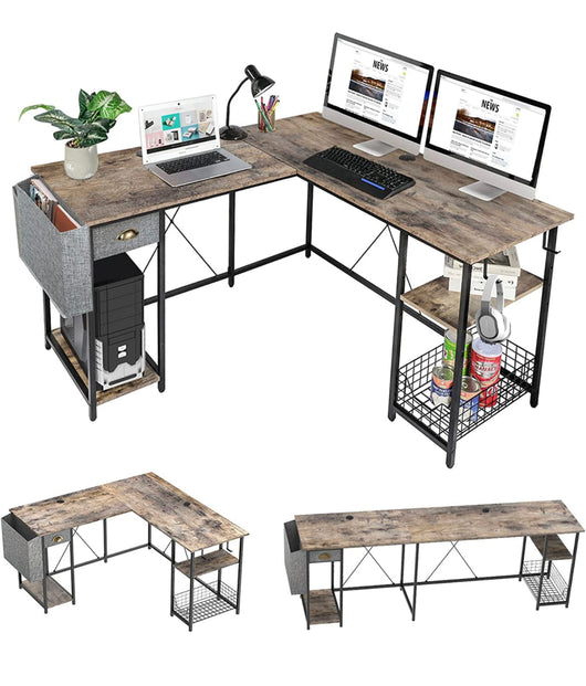 X-cosrack 88.5inch L-Shaped Computer Desk with Storage Shelves Drawer, with Hooks & Storage Bag Cable Hole- NEW IN BOX!!!