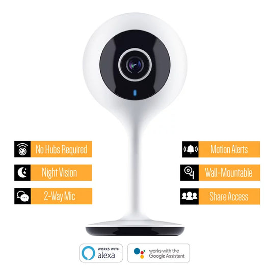 Merkury Innovations Smart WiFi 720P Camera with Voice Control, Requires 2.4GHz WiFi, White**New in Box**
