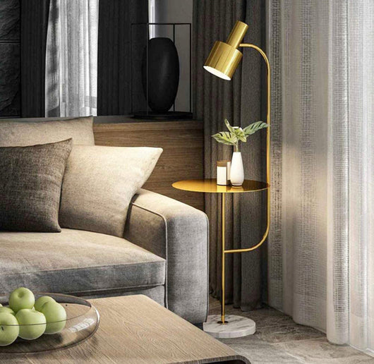Hsyile Lighting Contemporary Modern Floor Lamp with a Table, Brushed Brass Finish- NEW AND ASSEMBLED!!!