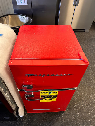 Frigidaire EFR840-RED 3.1 Cu Ft Red 2 Door Retro Bar Fridge with Side Bottle Opener**New,minor dents from shipping**