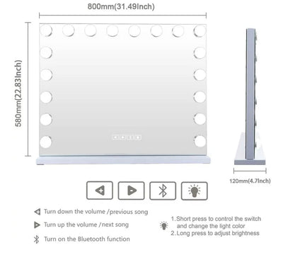 Fenair Large Hollywood Vanity Mirror with Lights Bluetooth Wall Mount Tabletop Metal White- NEW IN BOX!!!