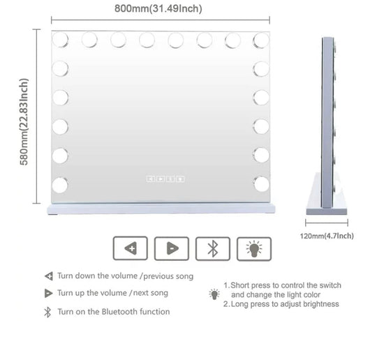 Fenair Large Hollywood Vanity Mirror with Lights Bluetooth Wall Mount Tabletop Metal White- NEW IN BOX!!!