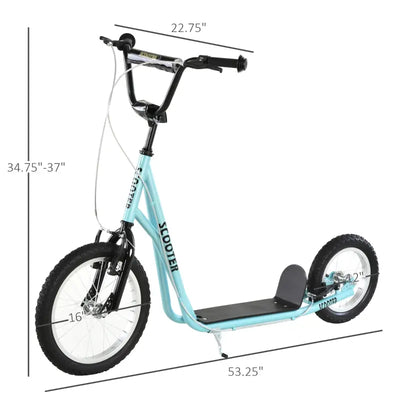 Aosom Teens Youth Scooter Ride On Toy with Adjustable Handlebar, Dual Brakes, and Inflatable Wheels For Kids 5+ - Blue- new and assembled