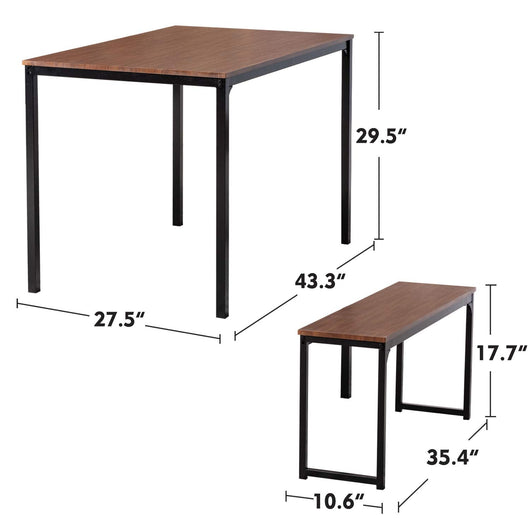 Bonzy Home Dining Table Set for 4, Kitchen Table Set with 2 Benches, Space Saving Dining Room Table, 43 Inch Kitchen & Dining Room Tables Modern Style Wood Table Top with Metal Frame**New in box**