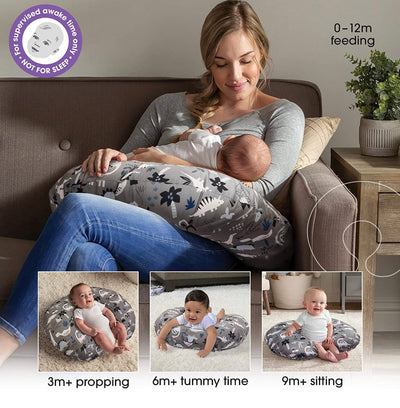 Boppy Nursing Pillow and Positioner—Original | Gray Dinosaurs with White, Black and Blue- BRAND NEW!!!