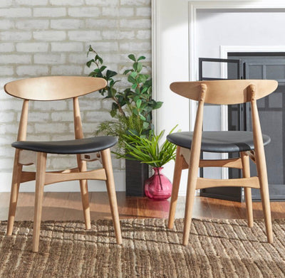 Chelsea Lane Mid Century Modern Black Faux Leather Wood Side Chairs, Set of 2, Ash Finish- NEW IN BOX!!!!