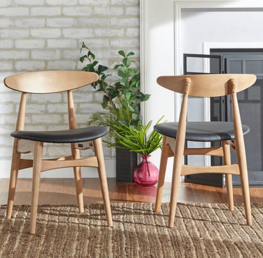 Chelsea Lane Mid Century Modern Black Faux Leather Wood Side Chairs, Set of 2, Ash Finish- NEW IN BOX!!!!